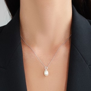 Colier argint cu perla naturala alba si pietre DiAmanti SK22527N_W-G (Argint 925‰ 2,35 g.)